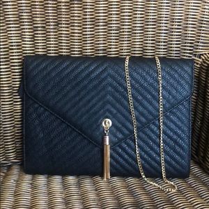 Black Faux Leather Quilted Clutch Handbag